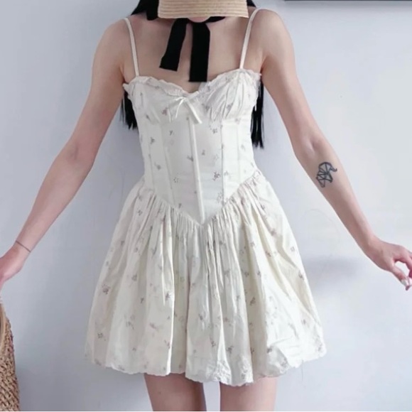 New with Tags Zara Cream Floral Lace Bow Dress with Pockets Size M Cotton Blend - Picture 3 of 8